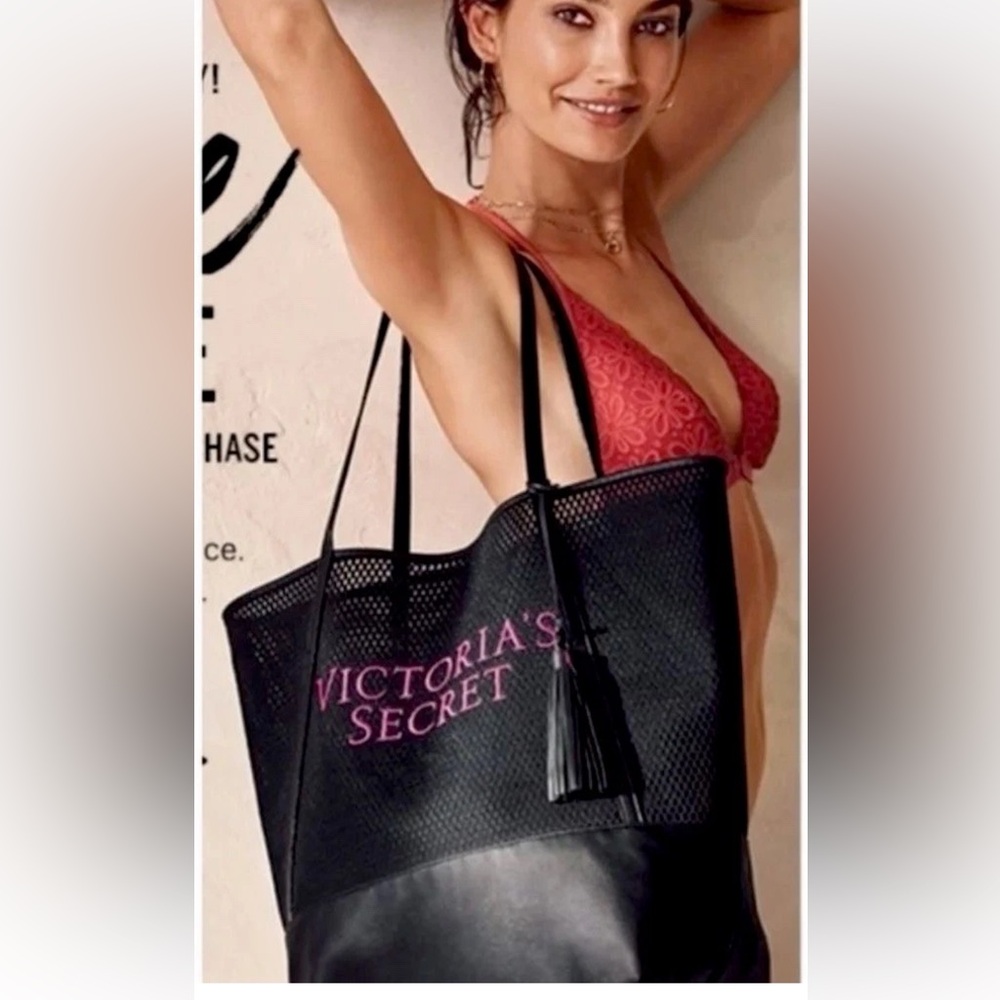 Victoria's Secret Black and Pink Mesh Tote